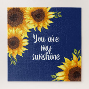 You are My Sunshine Yellow Sunflowers Navy Blue Jigsaw Puzzle