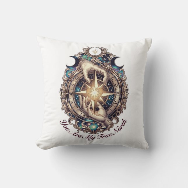 You Are My True North Celestial Compass T-Shirt Throw Pillow (Front)
