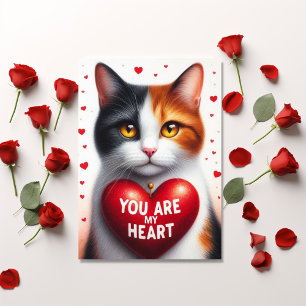 You Are My Valentine Heart Poem Calico Cat Holiday Card