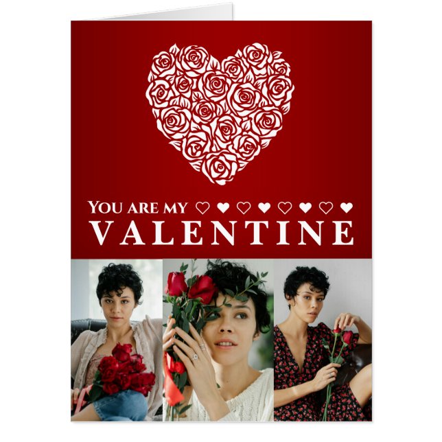 You Are My Valentine Rose Heart Photo Card (Front)