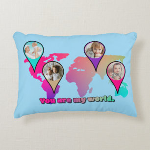 You Are My World Multicolor Map Photo Collage Accent Pillow