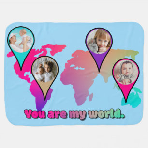 You Are My World Multicolor Map Photo Collage Baby Blanket