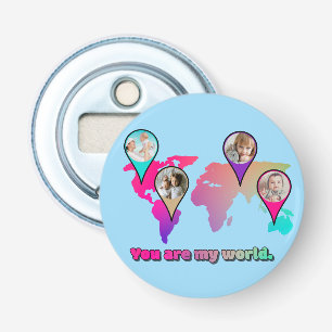 You Are My World Multicolor Map Photo Collage Bottle Opener
