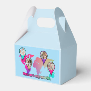 You Are My World Multicolor Map Photo Collage Favor Boxes