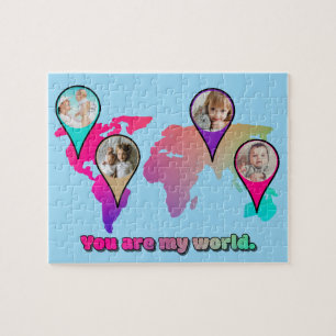 You Are My World Multicolor Map Photo Collage Jigsaw Puzzle