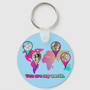 You Are My World Multicolor Map Photo Collage Keychain