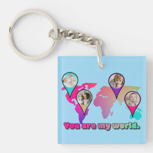 You Are My World Multicolor Map Photo Collage Keychain