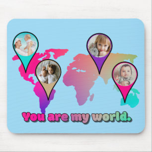 You Are My World Multicolor Map Photo Collage Mouse Pad