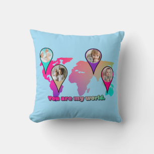 You Are My World Multicolor Map Photo Collage Throw Pillow