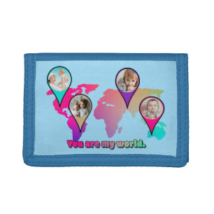 You Are My World Multicolor Map Photo Collage Tri-fold Wallet