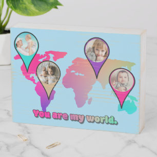 You Are My World Multicolor Map Photo Collage Wooden Box Sign
