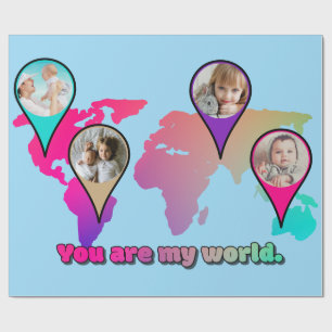 You Are My World Multicolor Map Photo Collage Wrapping Paper