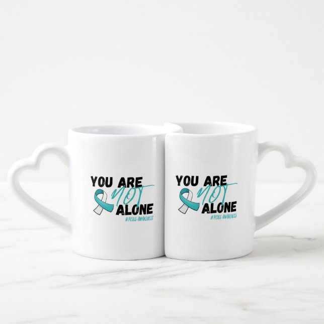 You Are Not Alone PCOS Teal Ribbon Awareness Coffee Mug Set (Front Nesting)