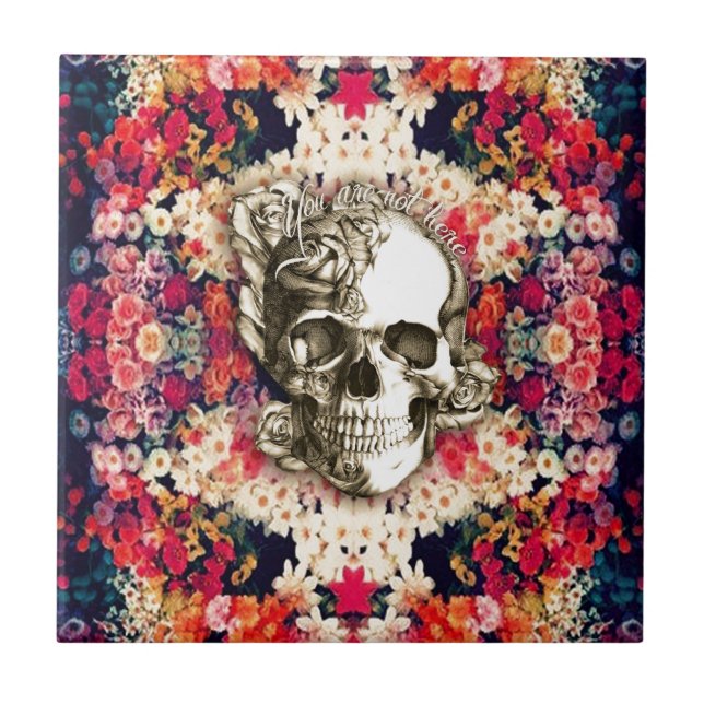 You are not here floral day of the dead skull ceramic tile (Front)