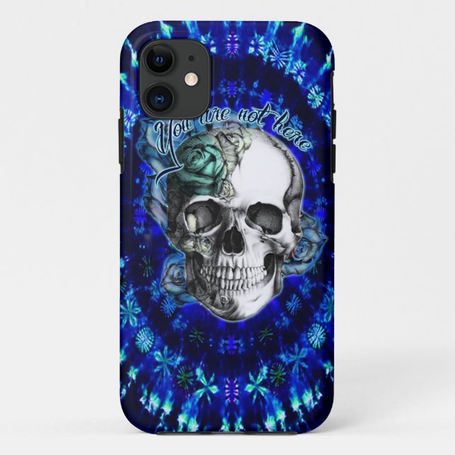 You are not here trippy rose skull in navy/ mint Case-Mate iPhone case (Back)