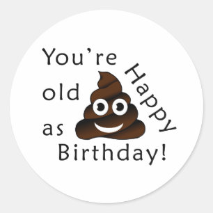 You are old as...Happy Birthday funny poop emoji Classic Round Sticker