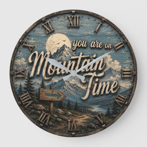 You Are on Mountain Time Vintage Mountain Cabin Large Clock