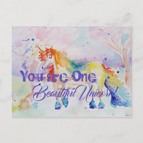 You Are One Beautiful Unicorn Postcard Card Girls