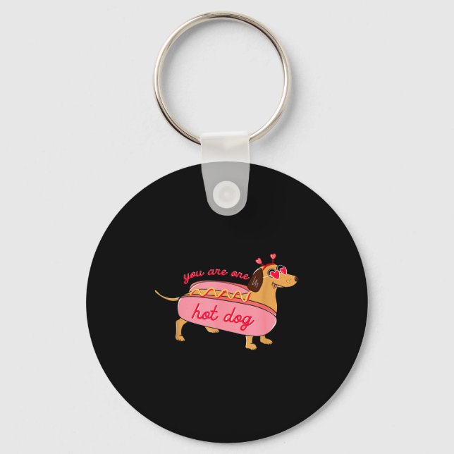 You Are One Hot Dog Dachshund Valentines Heart Gle Keychain (Front)