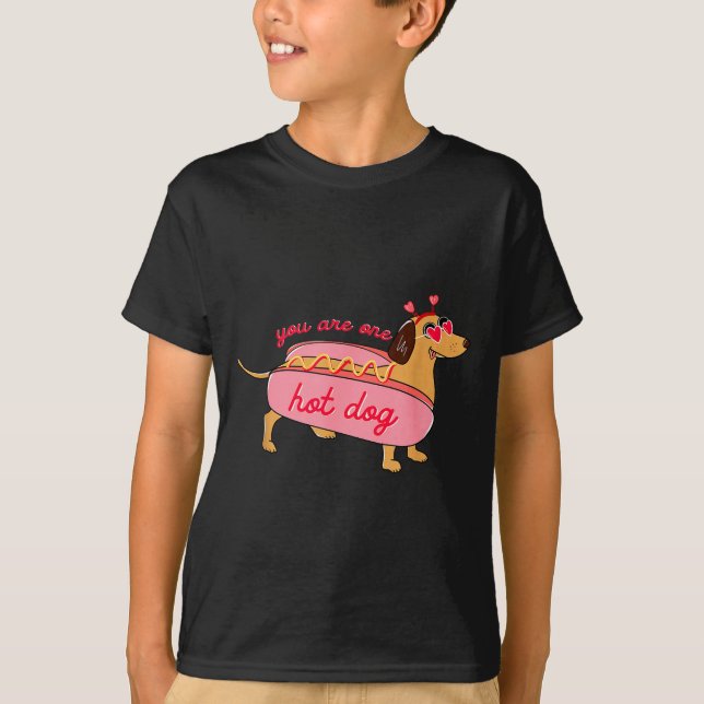 You Are One Hot Dog Dachshund Valentines Heart Gle T-Shirt (Front)