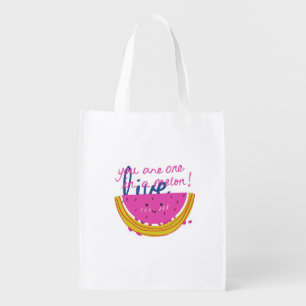 You Are One in a Melon" Funny Watermelon Pun T-Shi Grocery Bag
