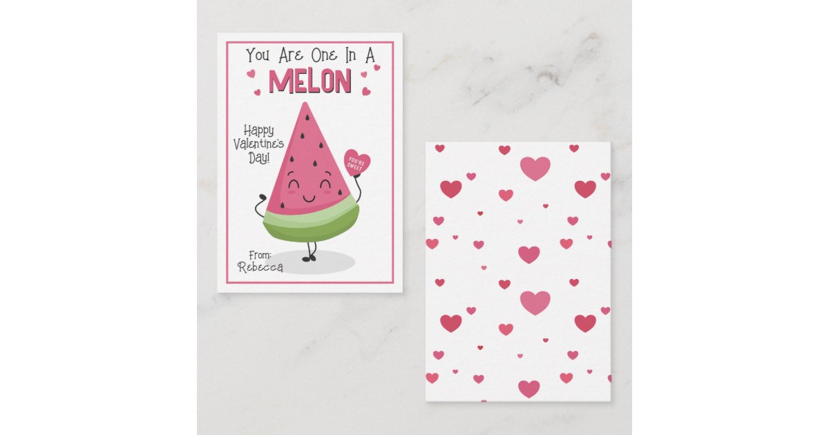 You Are One In A Melon Valentine's Classroom Card | Zazzle
