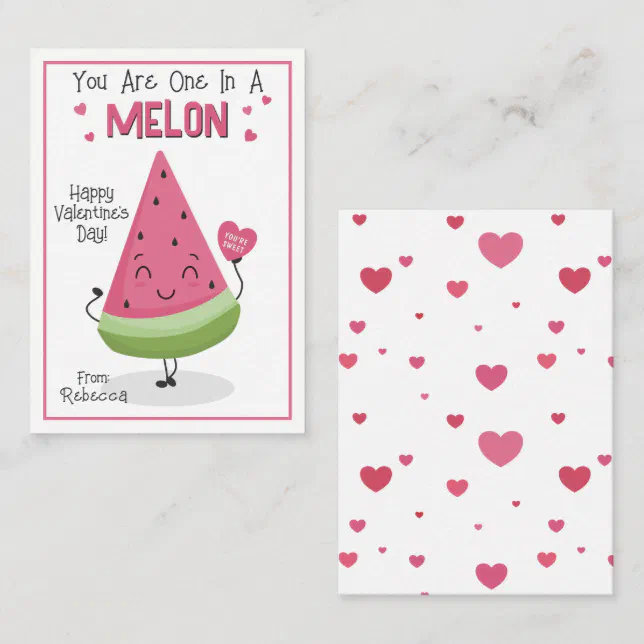 You Are One In A Melon Valentine's Classroom Card | Zazzle
