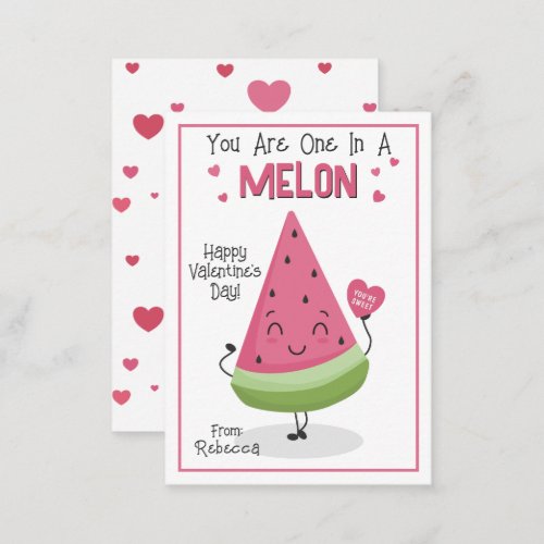 You Are One In A Melon Valentines Classroom Card