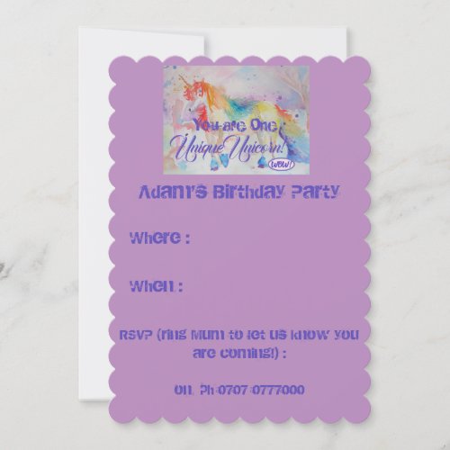 You Are One Unique Unicorn Birthday Invitation