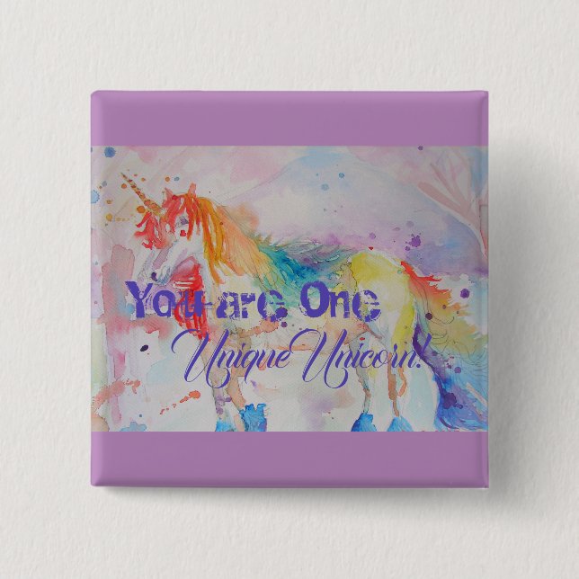 You Are One Unique Unicorn! Girls Pink Unicorns Button (Front)