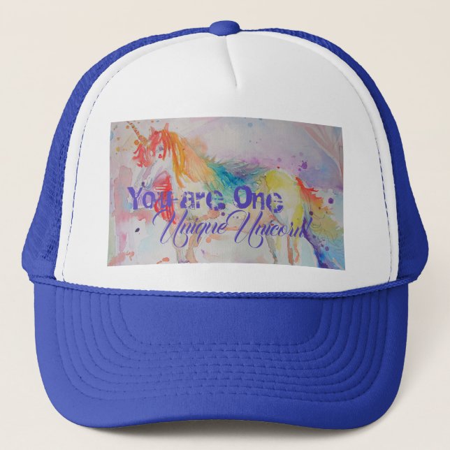 You Are One Unique Unicorn! Girls Pink Unicorns Trucker Hat (Front)
