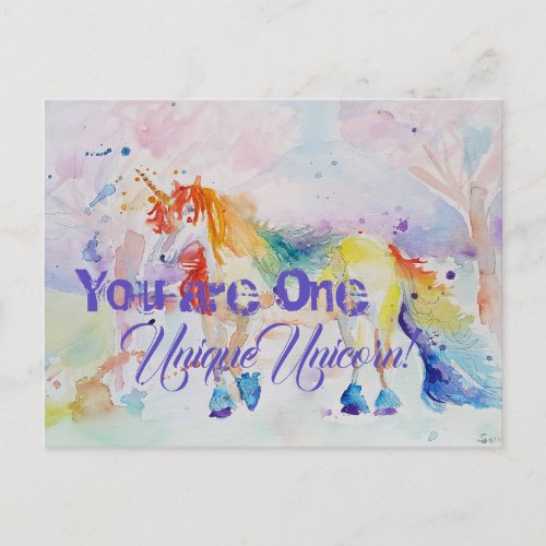 You Are One Unique Unicorn Postcard Card Girls