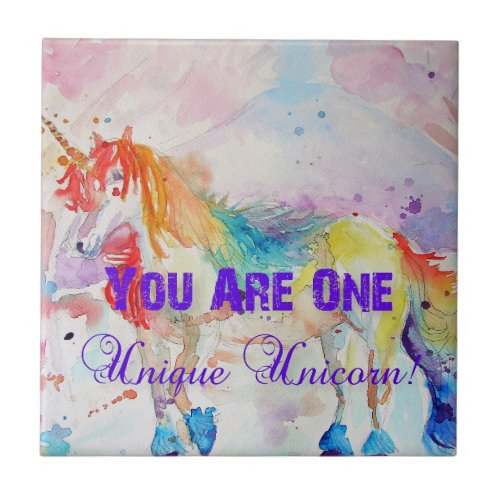 You Are One unique Unicorn Purple Ceramic Tile