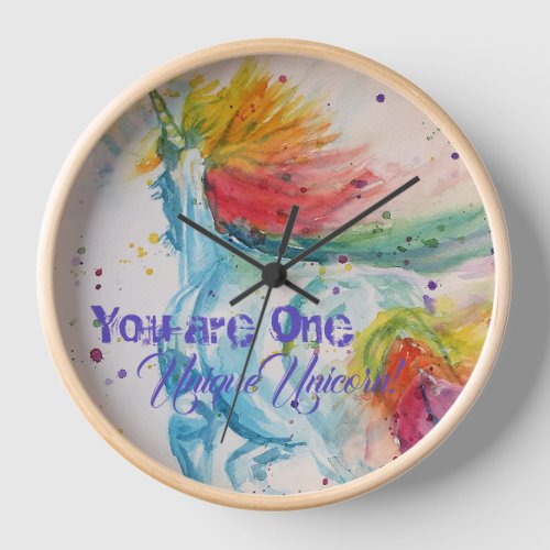 You Are One Unique Unicorn Rainbow Watercolor Clock