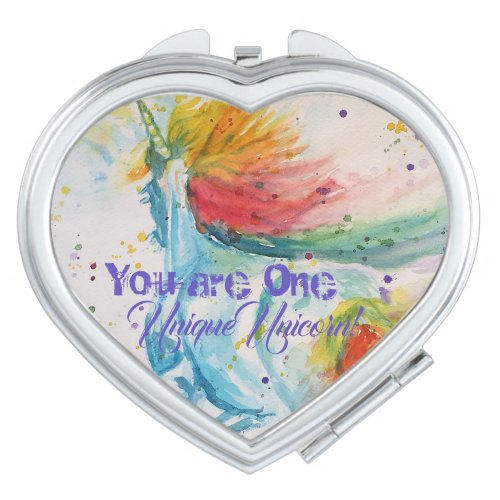 You Are One Unique Unicorn Rainbow Watercolor Compact Mirror