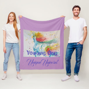 You Are One Unique Unicorn! Rainbow Watercolor Fleece Blanket