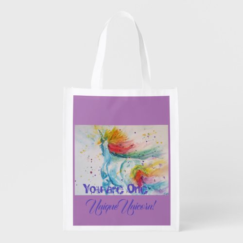 You Are One Unique Unicorn Rainbow Watercolor Grocery Bag