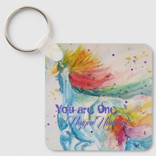 You Are One Unique Unicorn Rainbow Watercolor Keychain