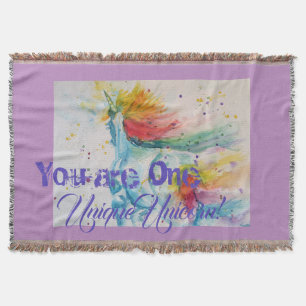 You Are One Unique Unicorn! Rainbow Watercolor Throw Blanket