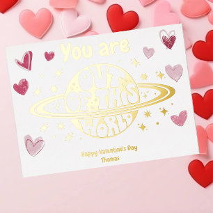 You are out of this world Valentine's day gold Foil Holiday Postcard