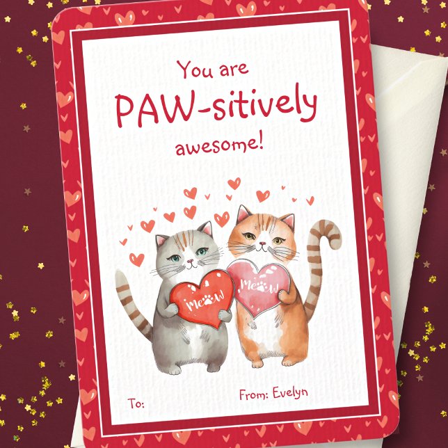You Are Pawsitively Awesome Classroom Valentine's Note Card (Creator Uploaded)