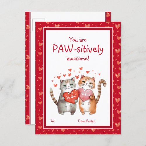 You Are Pawsitively Awesome Classroom Valentines Postcard