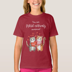You Are Pawsitively Awesome Red and Pink Cat T-Shirt