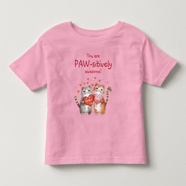 You Are Pawsitively Awesome Red and Pink Cat Toddler T-shirt (Front)