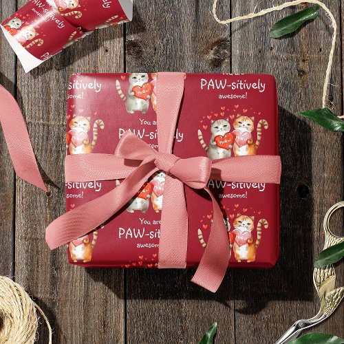 You Are Pawsitively Awesome Red and Pink Wrapping Paper