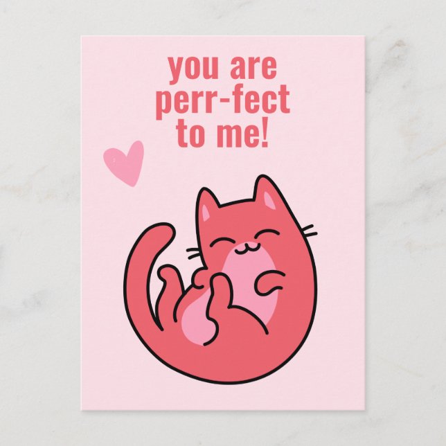 You Are Perr-fect! Cute Cat Classroom Valentine Postcard (Front)