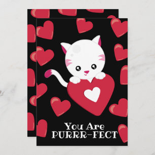 You Are Purfect Kitten Red Heart Pattern Valentine Holiday Card