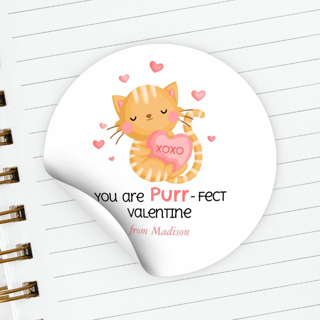 You Are Purr-fect Valentine Kids Classroom Classic Round Sticker (Creator Uploaded)