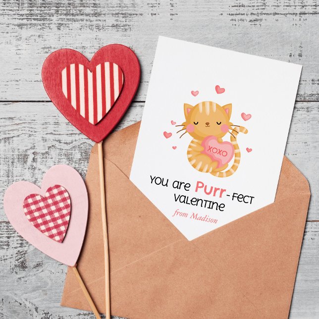 You Are Purr-fect Valentine Kids Classroom Note Card (Creator Uploaded)