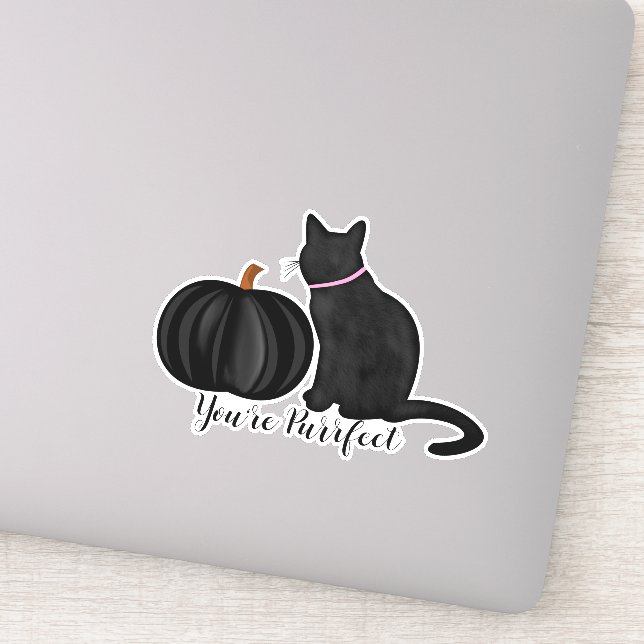 You Are Purrfect Black Cat And Black Pumpkin Sticker (Detail)